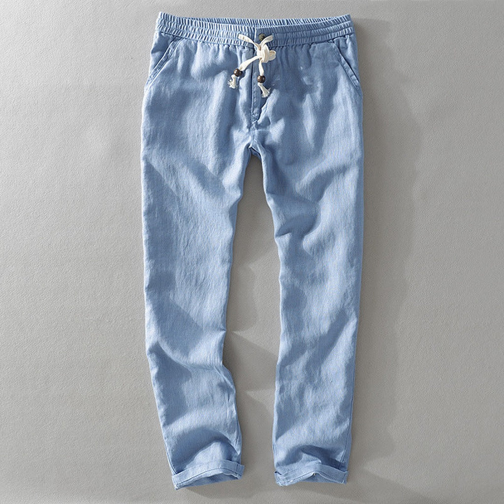 Men's Straight-Leg Trousers with Elasticated Waistband and Drawstring Tie