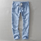 Men's Straight-Leg Trousers with Elasticated Waistband and Drawstring Tie
