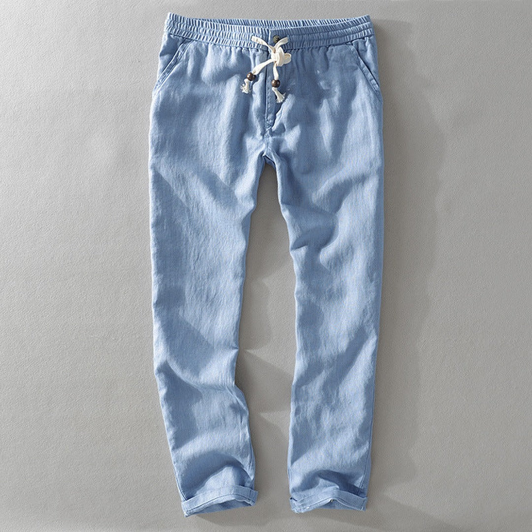 Men's Straight-Leg Trousers with Elasticated Waistband and Drawstring Tie
