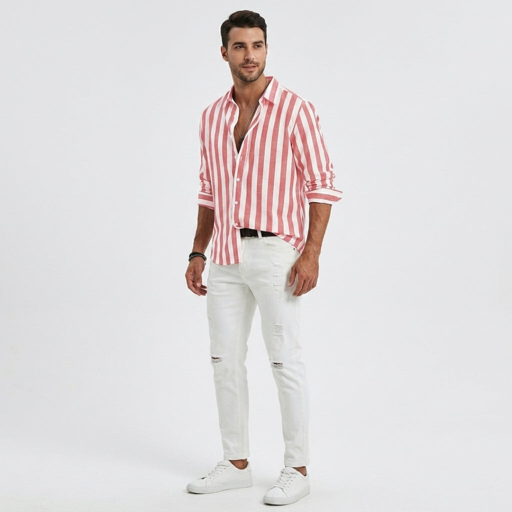 Men's Striped Long Sleeve Shirt with Button Front