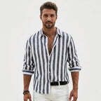 Men's Striped Long Sleeve Shirt with Button Front