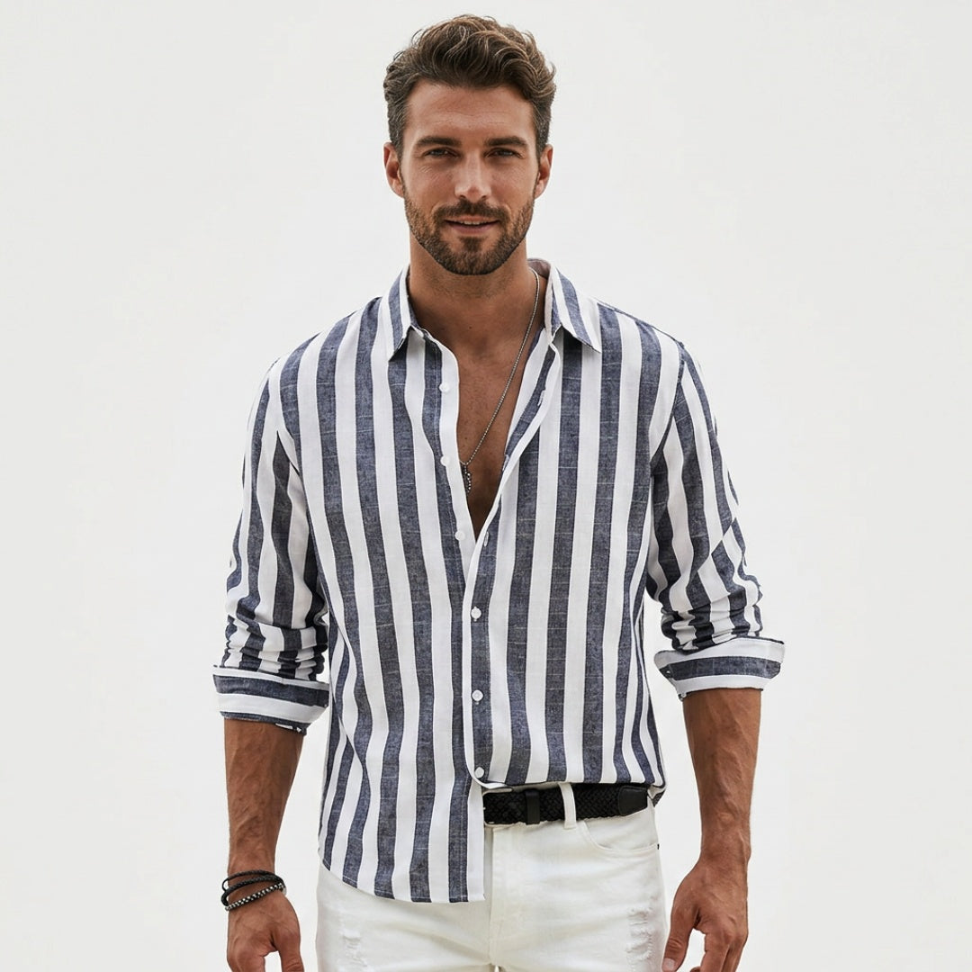 Men's Striped Long Sleeve Shirt with Button Front