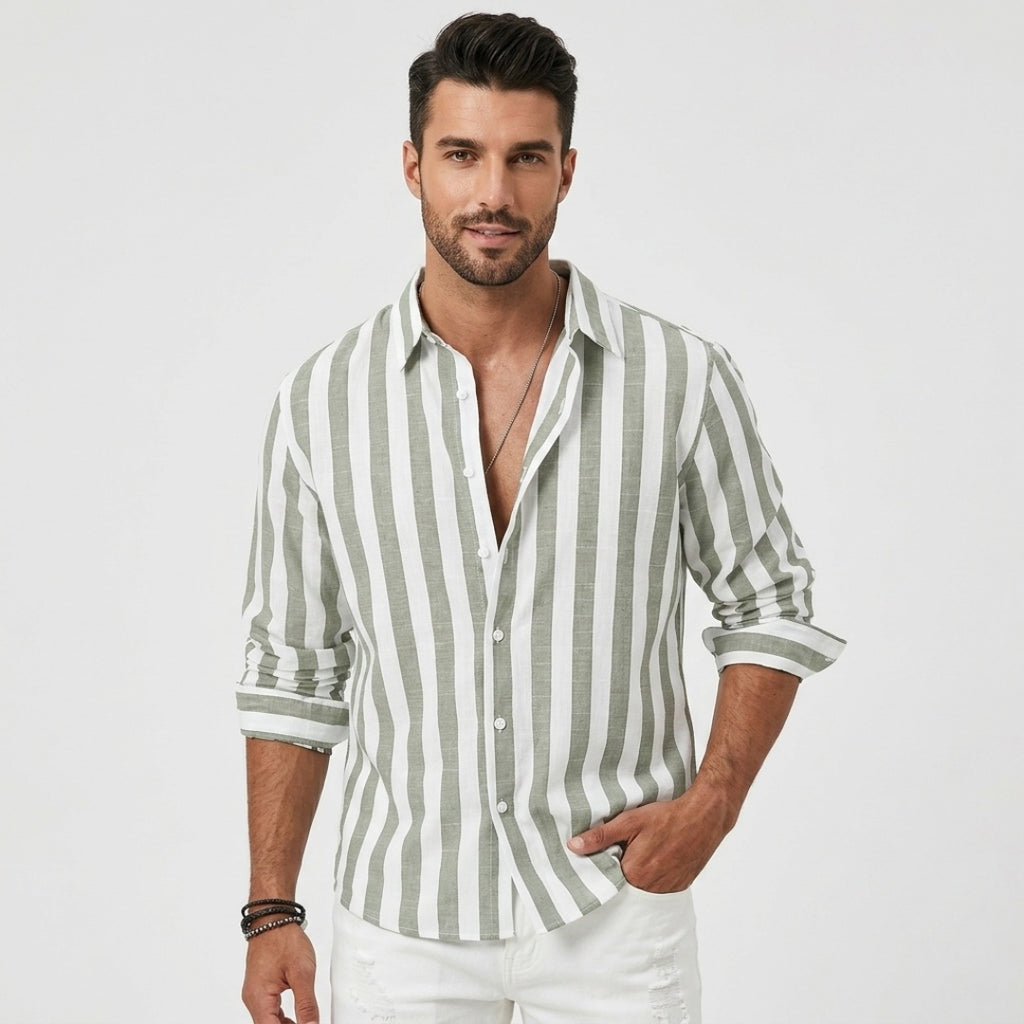 Men's Striped Long Sleeve Shirt with Button Front