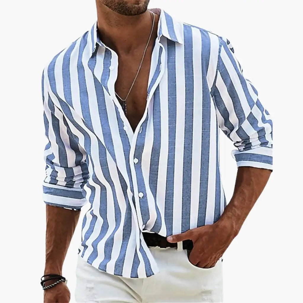 Men's Striped Long Sleeve Shirt with Button Front