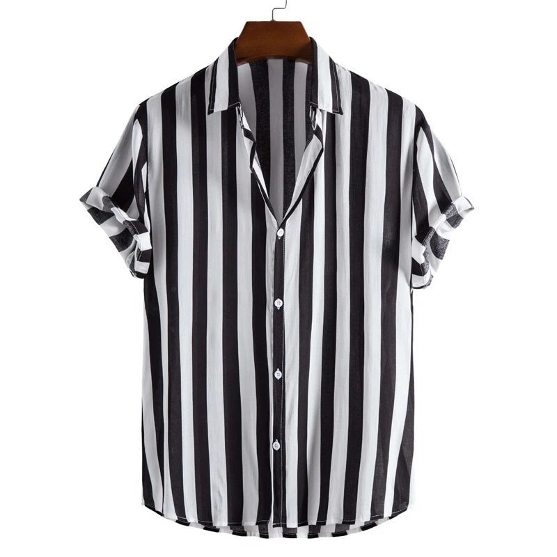 Men's Striped Short Sleeve Shirt with Button Front