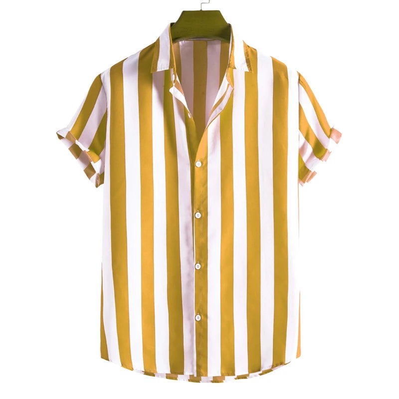 Men's Striped Short Sleeve Shirt with Button Front