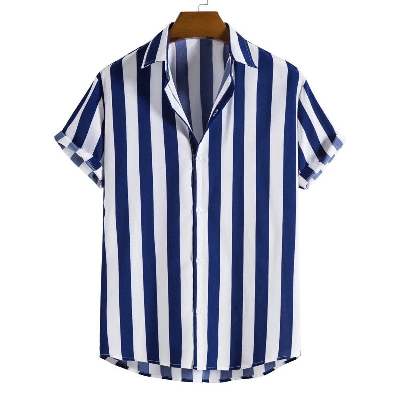 Men's Striped Short Sleeve Shirt with Button Front
