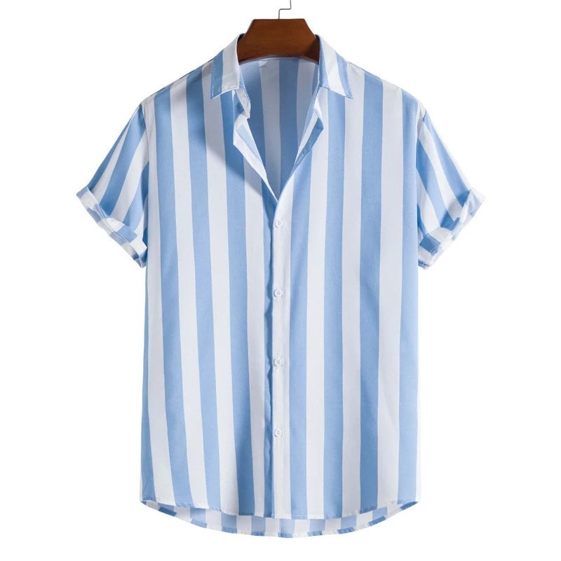 Men's Striped Short Sleeve Shirt with Button Front