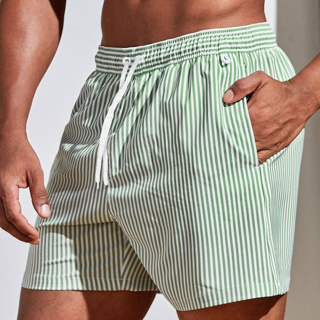 Men's Striped Shorts with Elasticated Drawstring Waistband and Side Pockets