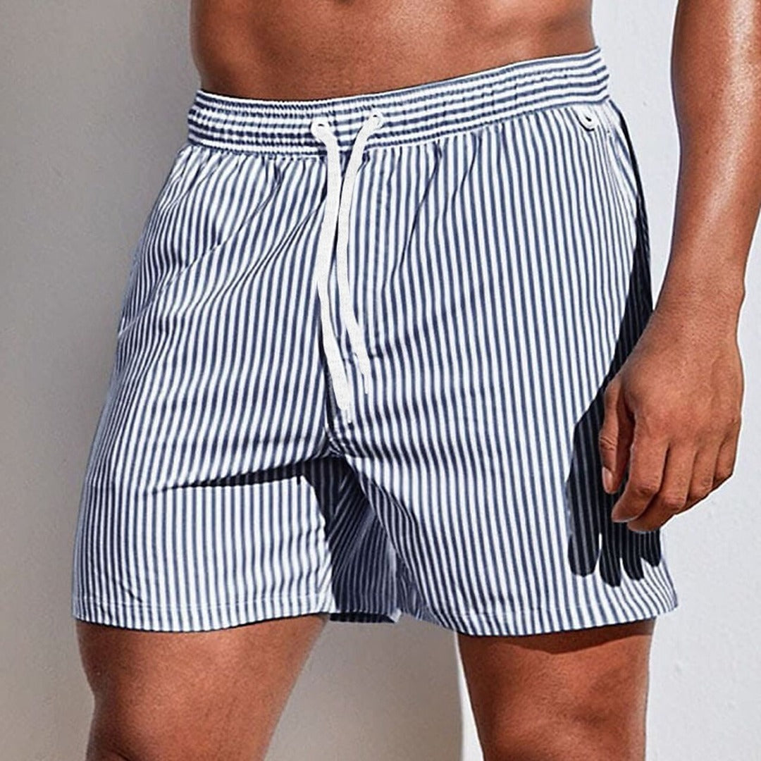 Men's Striped Shorts with Elasticated Drawstring Waistband and Side Pockets