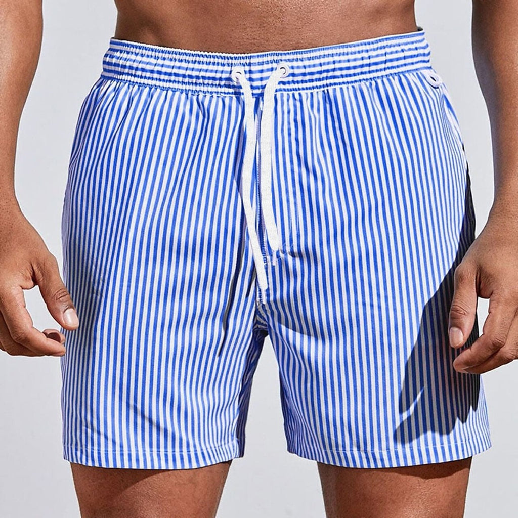 Men's Striped Shorts with Elasticated Drawstring Waistband and Side Pockets