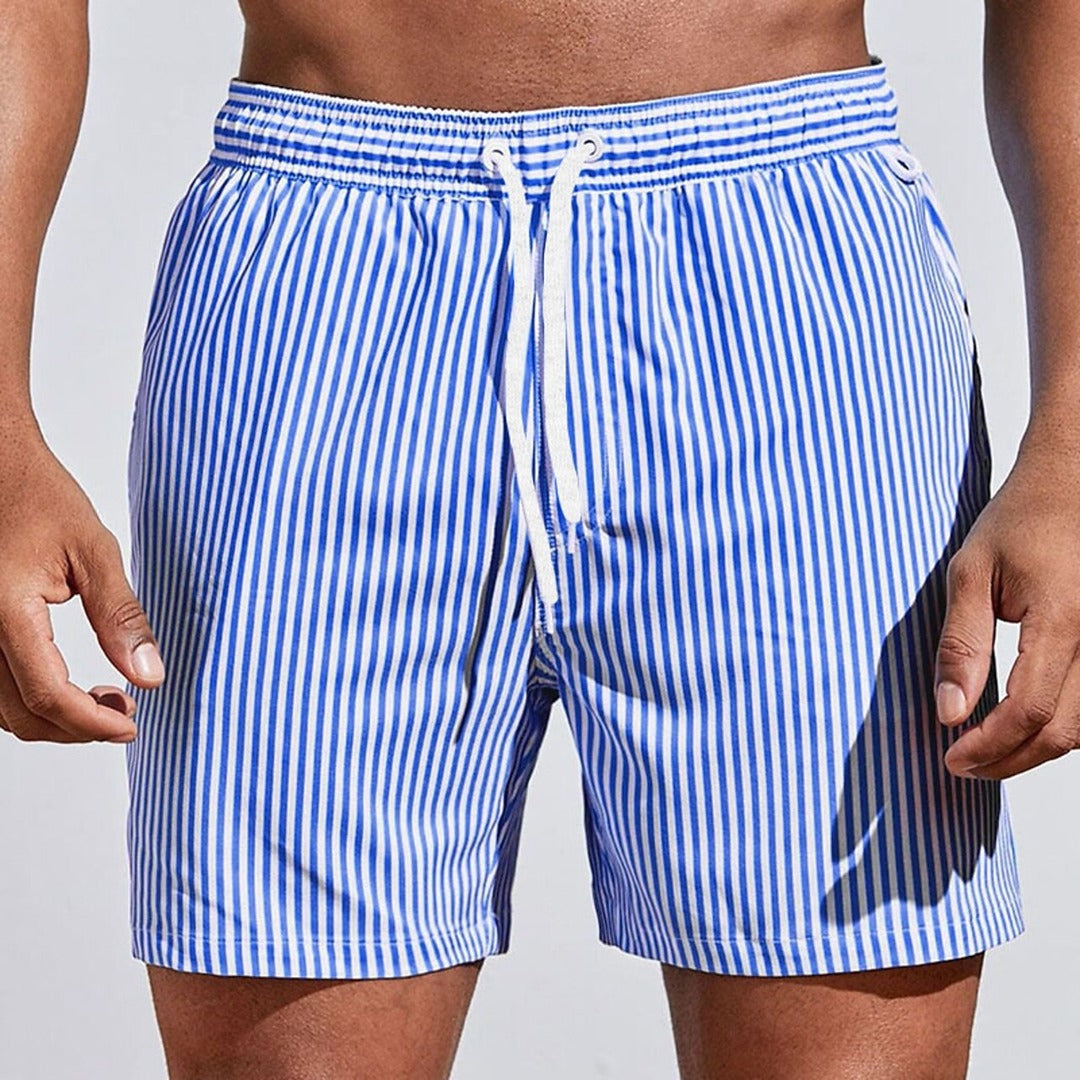 Men's Striped Shorts with Elasticated Drawstring Waistband and Side Pockets