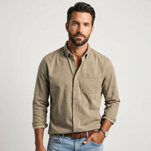 Men's Summer Long Sleeve Shirt with Button Front