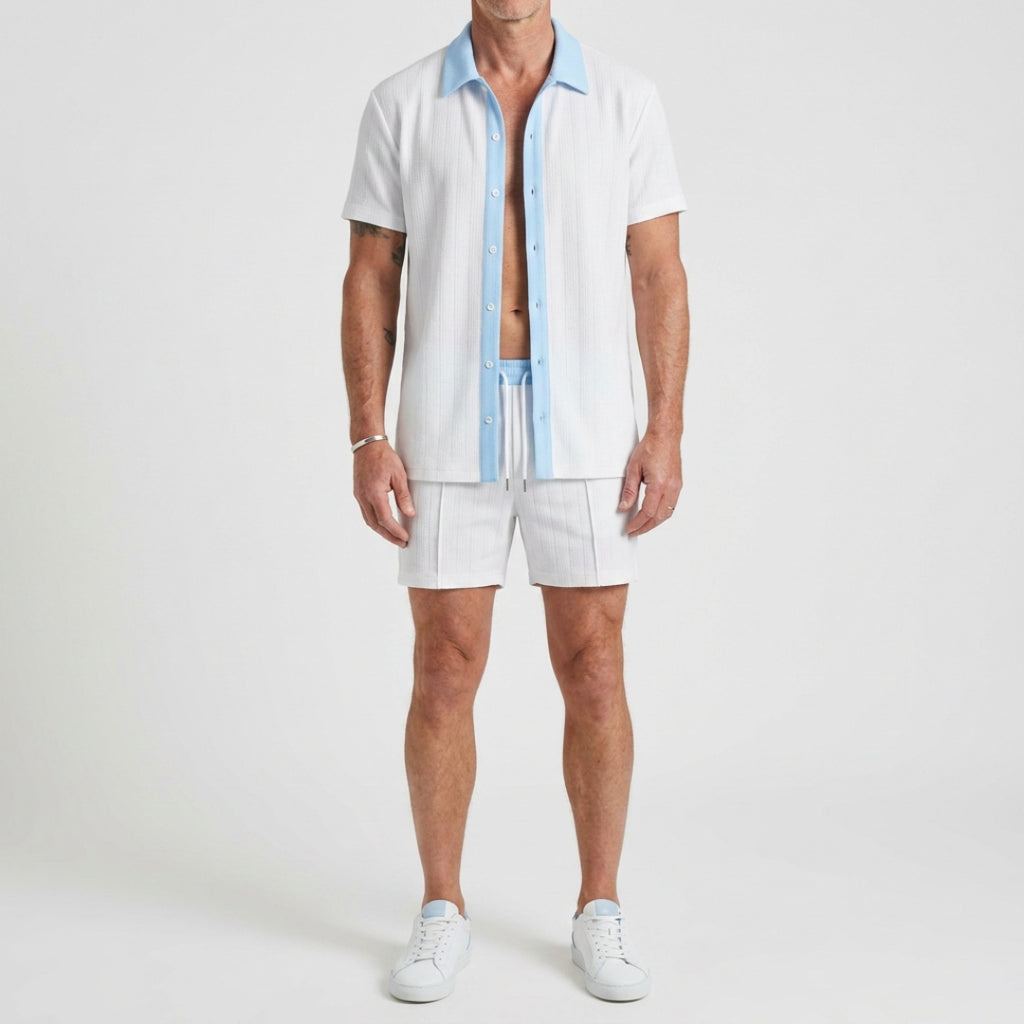Men's Summer Short Set with Button-Up Shirt
