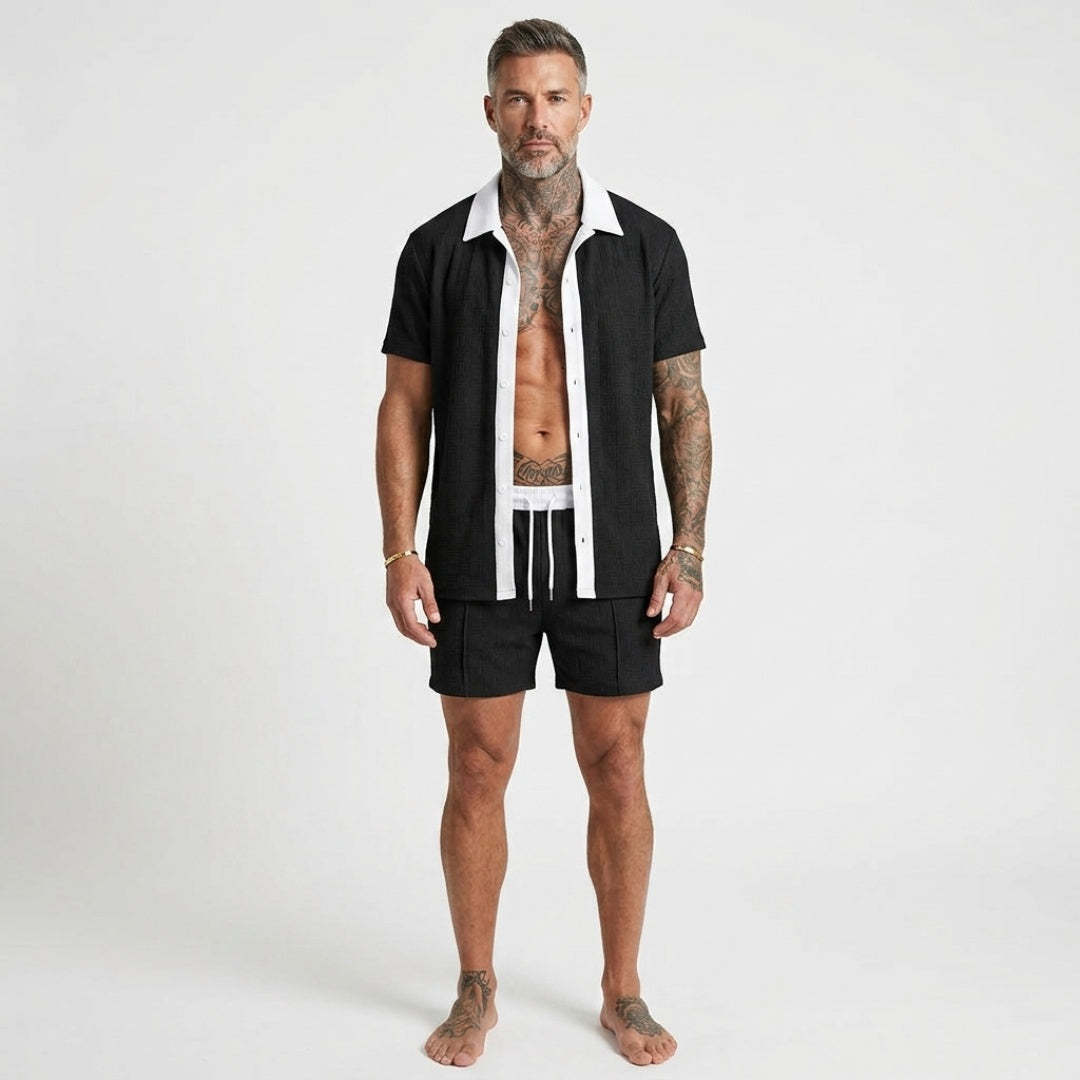 Men's Summer Short Set with Button-Up Shirt