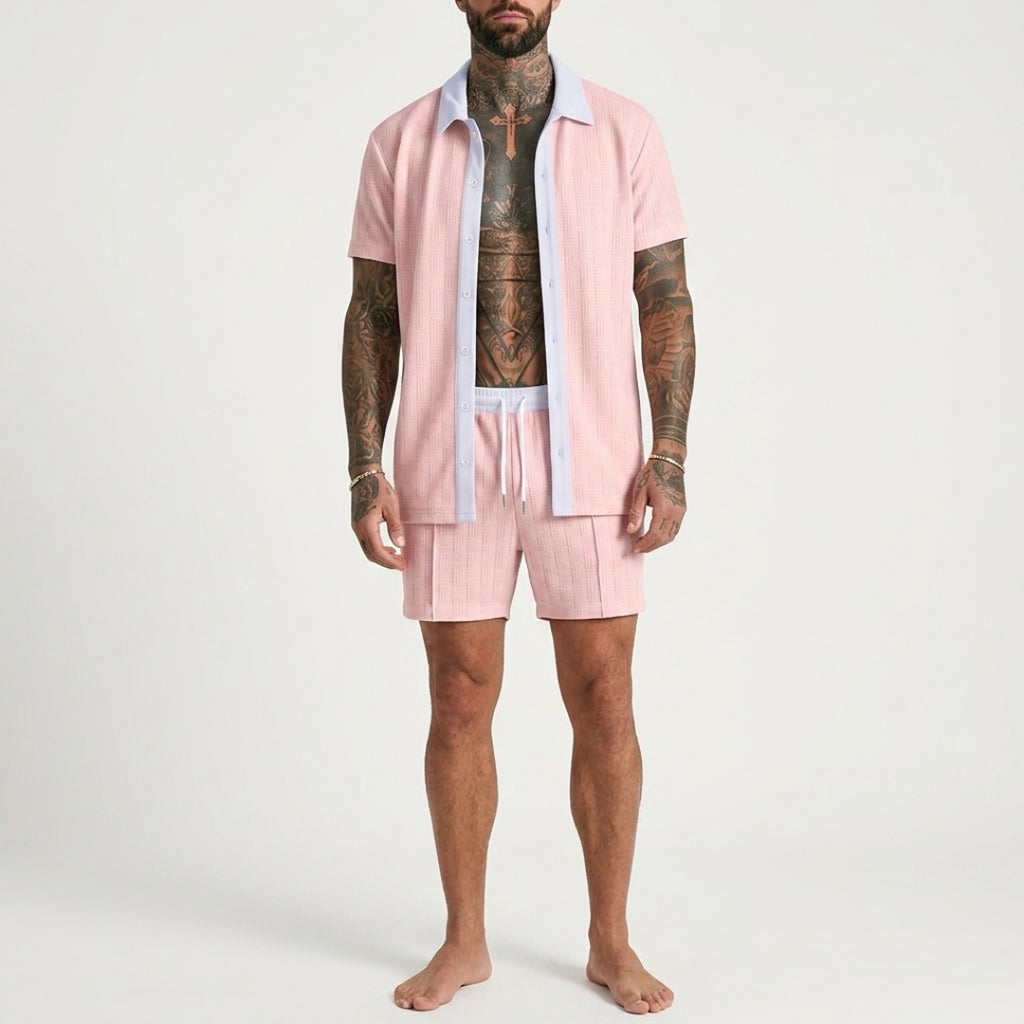 Men's Summer Short Set with Button-Up Shirt
