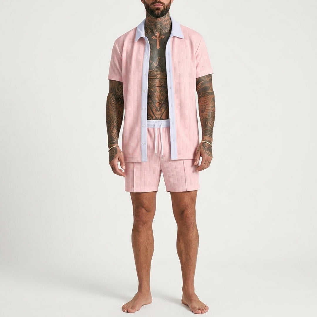 Men's Summer Short Set with Button-Up Shirt