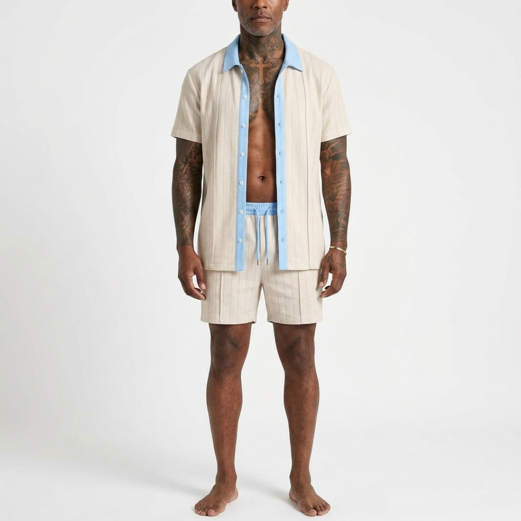 Men's Summer Short Set with Button-Up Shirt
