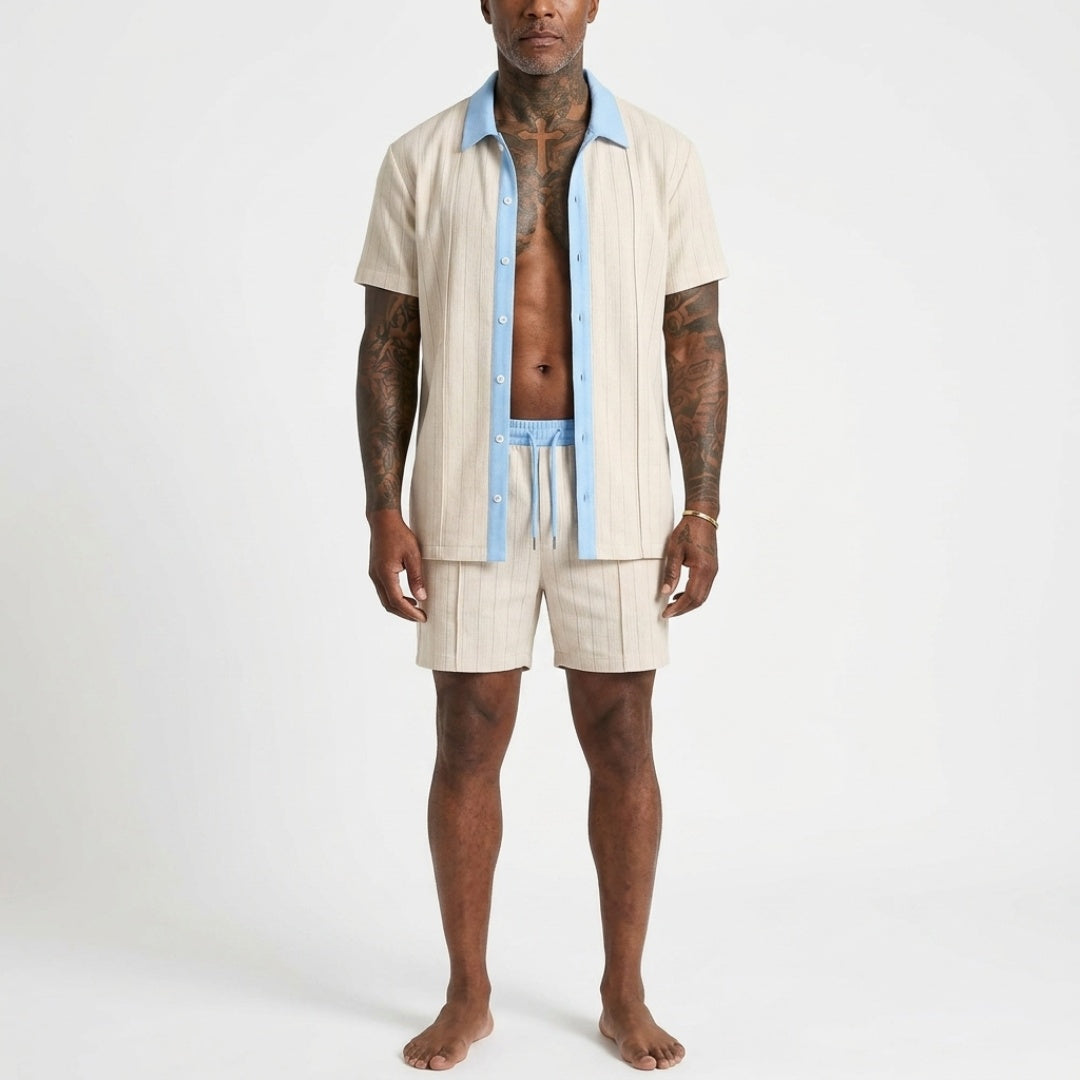 Men's Summer Short Set with Button-Up Shirt