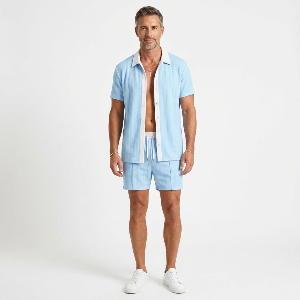 Men's Summer Short Set with Button-Up Shirt