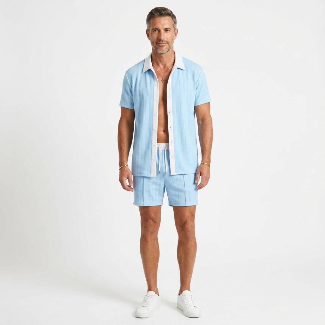 Men's Summer Short Set with Button-Up Shirt