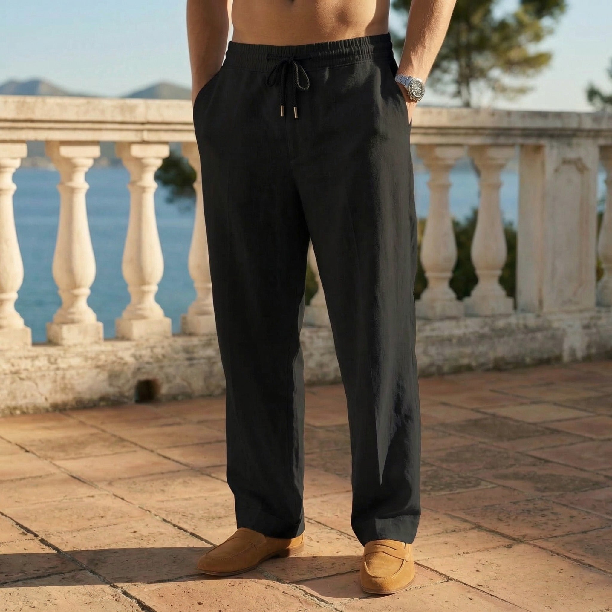 Men's Summer Wide Leg Trousers with Drawstring Waist