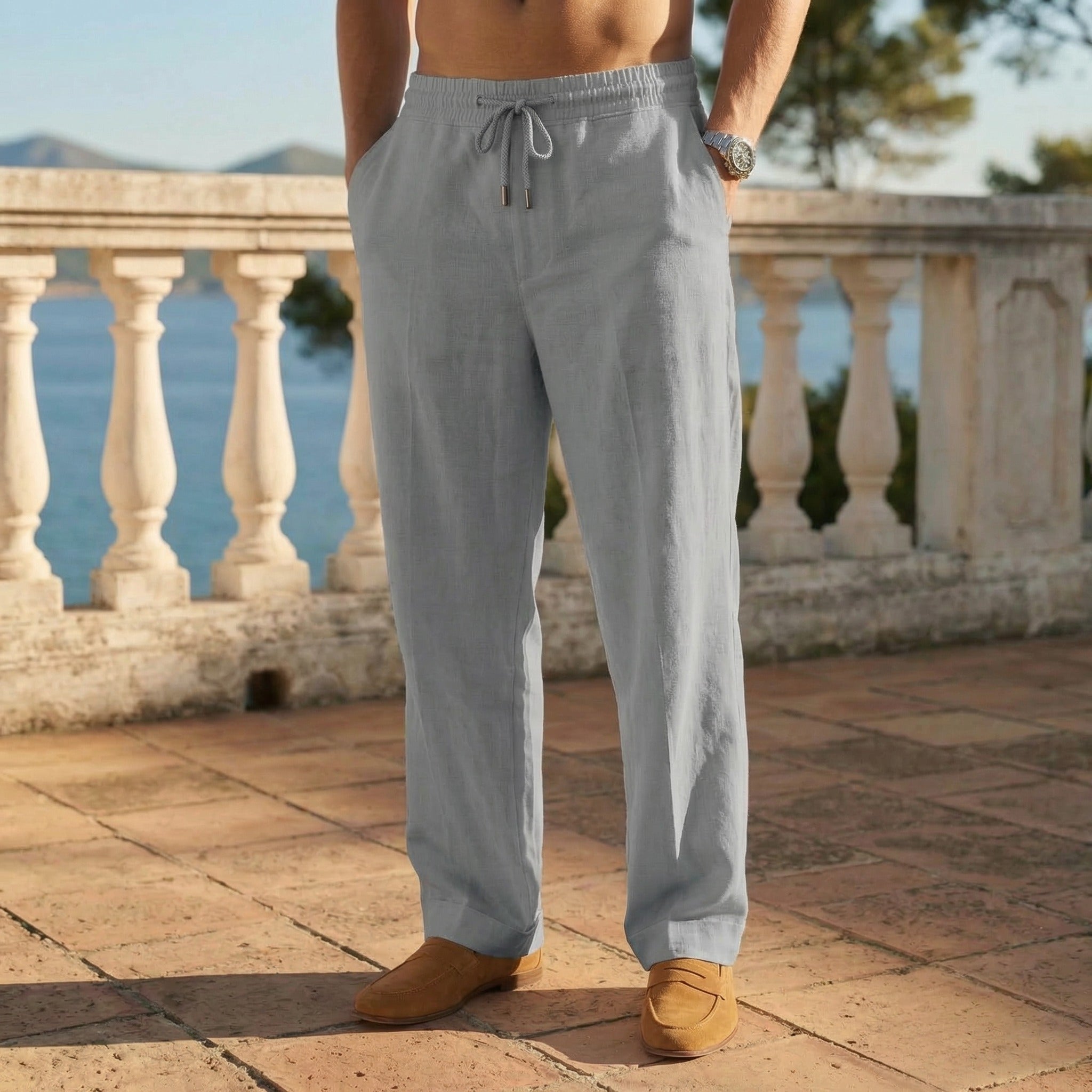 Men's Summer Wide Leg Trousers with Drawstring Waist