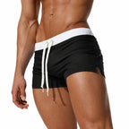 Men's Swim Low Rise Shorts with Drawstring and Side Splits