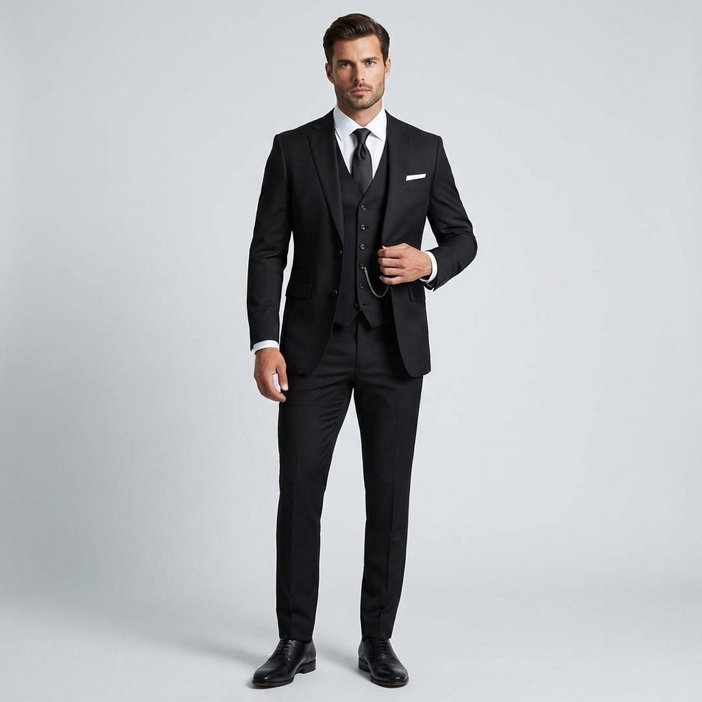 Men's Three Piece Formal Suit Set with Jacket and Waistcoat