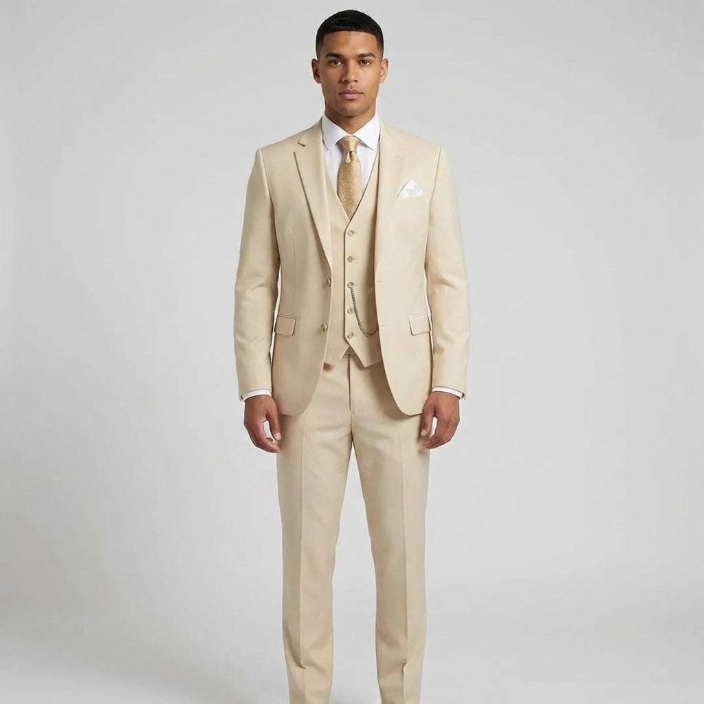 Men's Three Piece Formal Suit Set with Jacket and Waistcoat