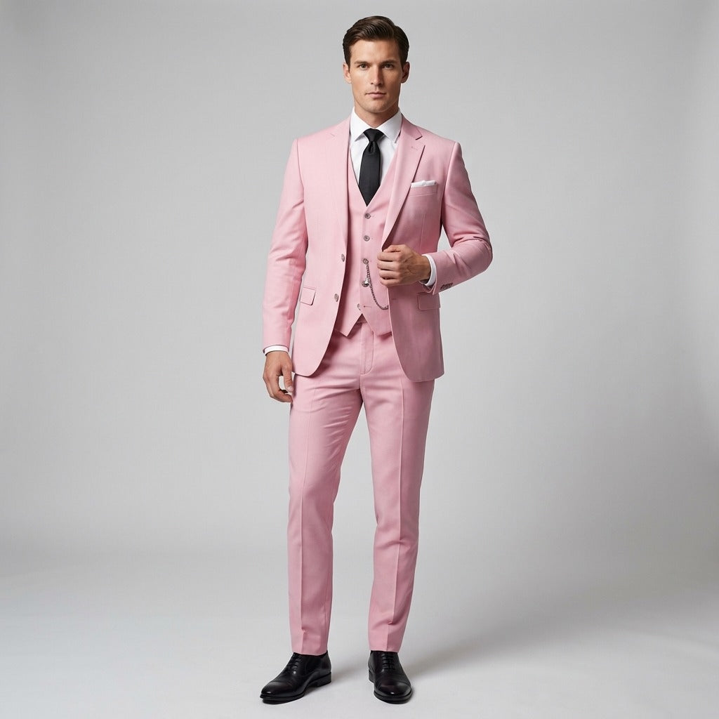 Men's Three Piece Formal Suit Set with Jacket and Waistcoat