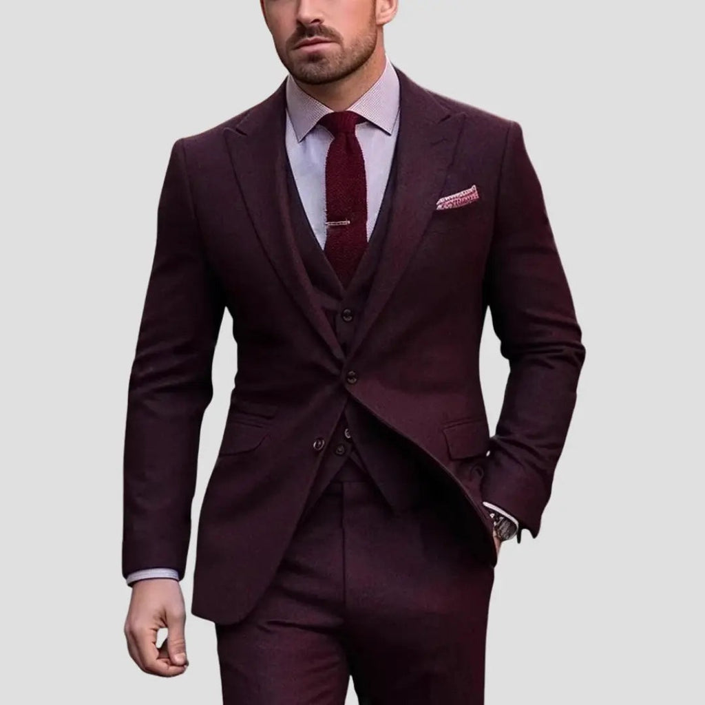 Men's Three Piece Formal Suit Set with Jacket and Waistcoat
