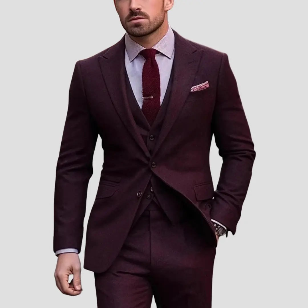 Men's Three Piece Formal Suit Set with Jacket and Waistcoat