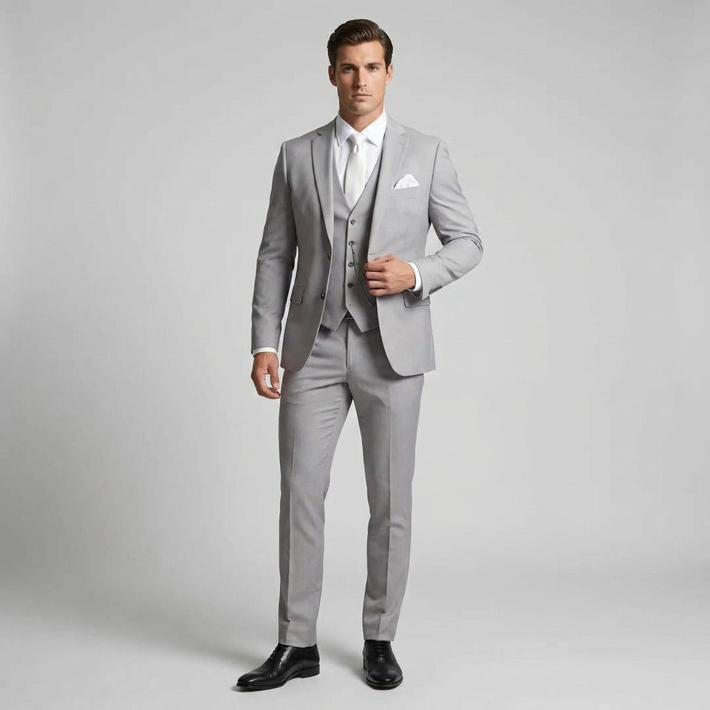 Men's Three Piece Formal Suit Set with Jacket and Waistcoat