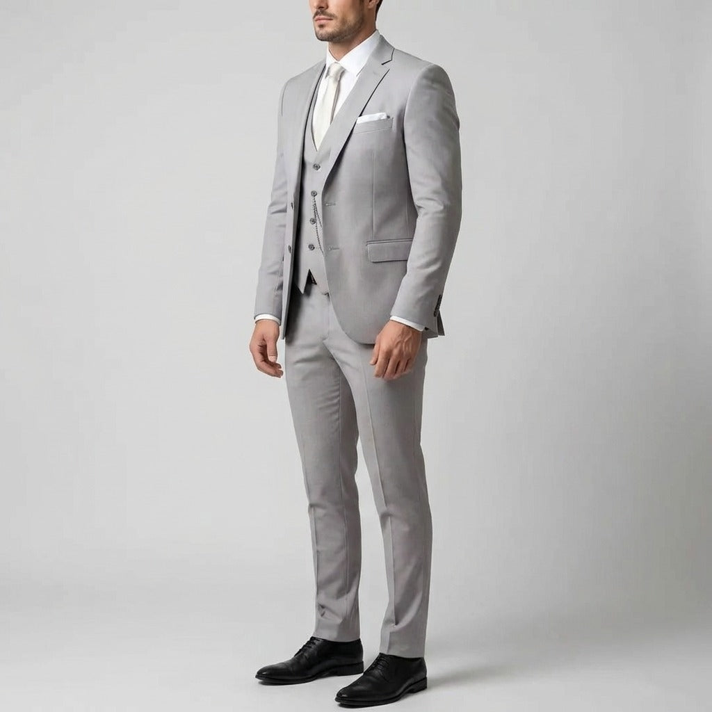 Men's Three Piece Formal Suit Set with Jacket and Waistcoat