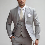Men's Three Piece Formal Suit Set with Jacket and Waistcoat