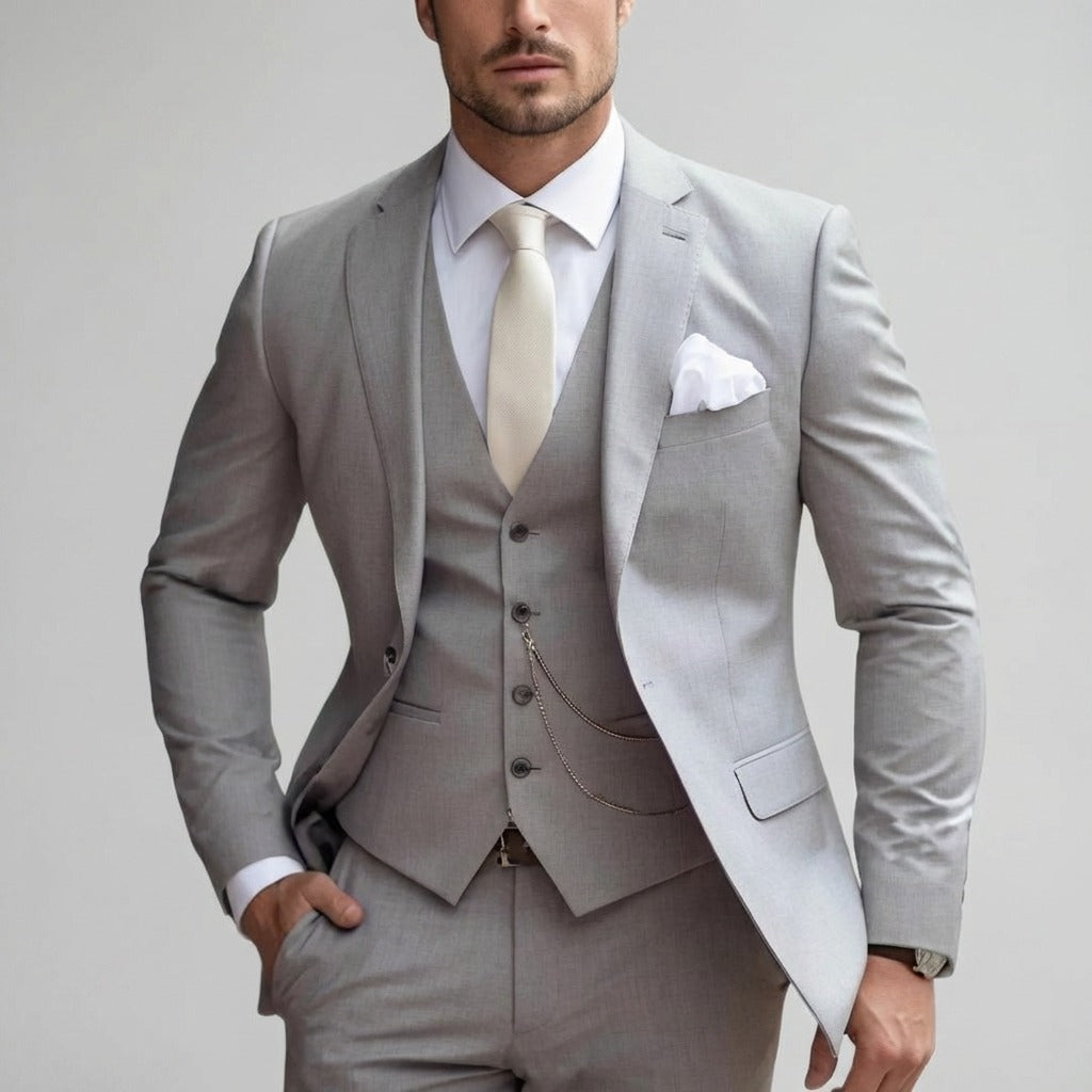 Men's Three Piece Formal Suit Set with Jacket and Waistcoat