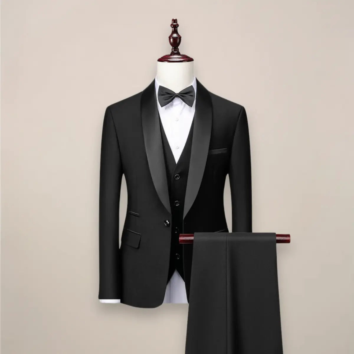 Men's Three Piece Formal Suit Set with Shawl Lapel Jacket