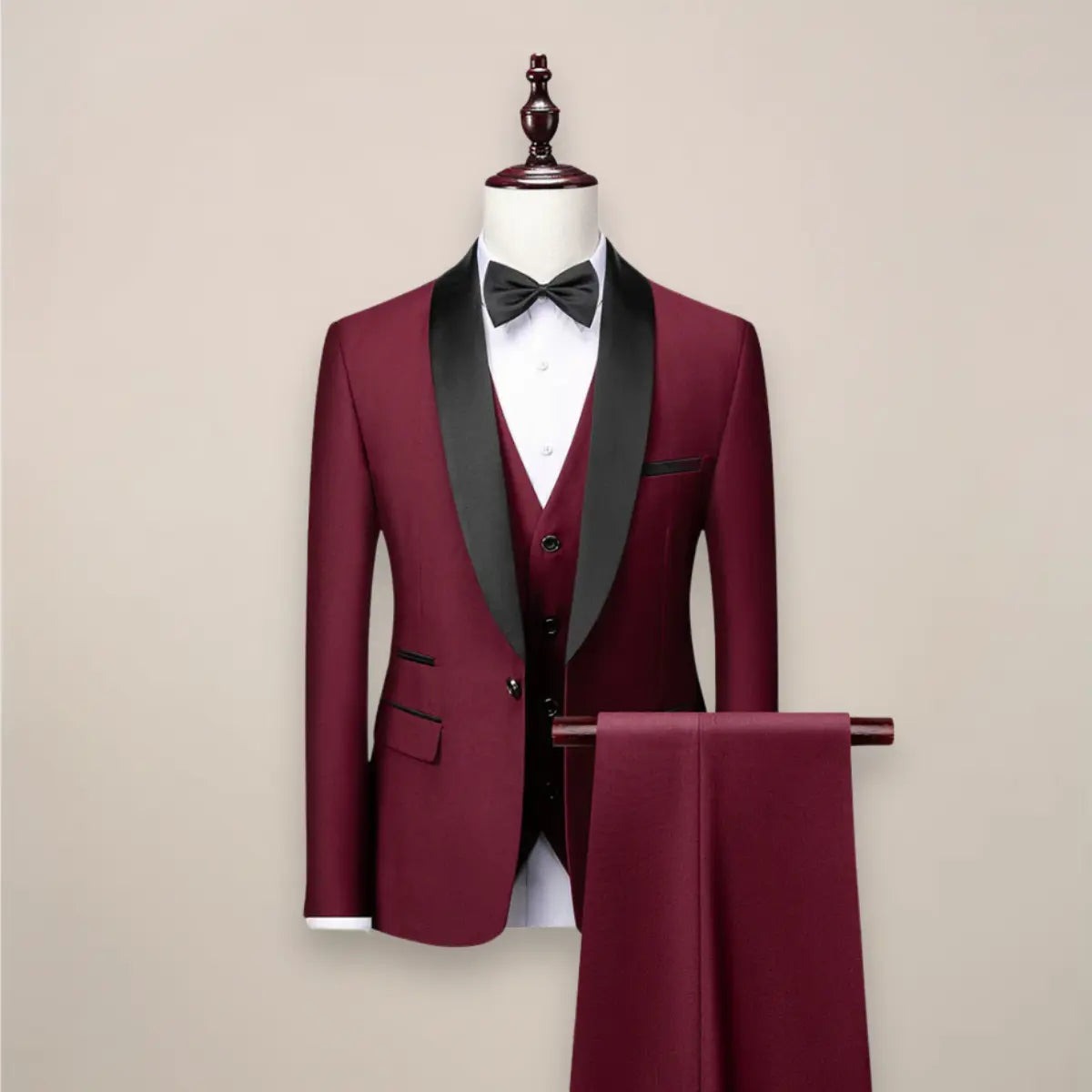Men's Three Piece Formal Suit Set with Shawl Lapel Jacket