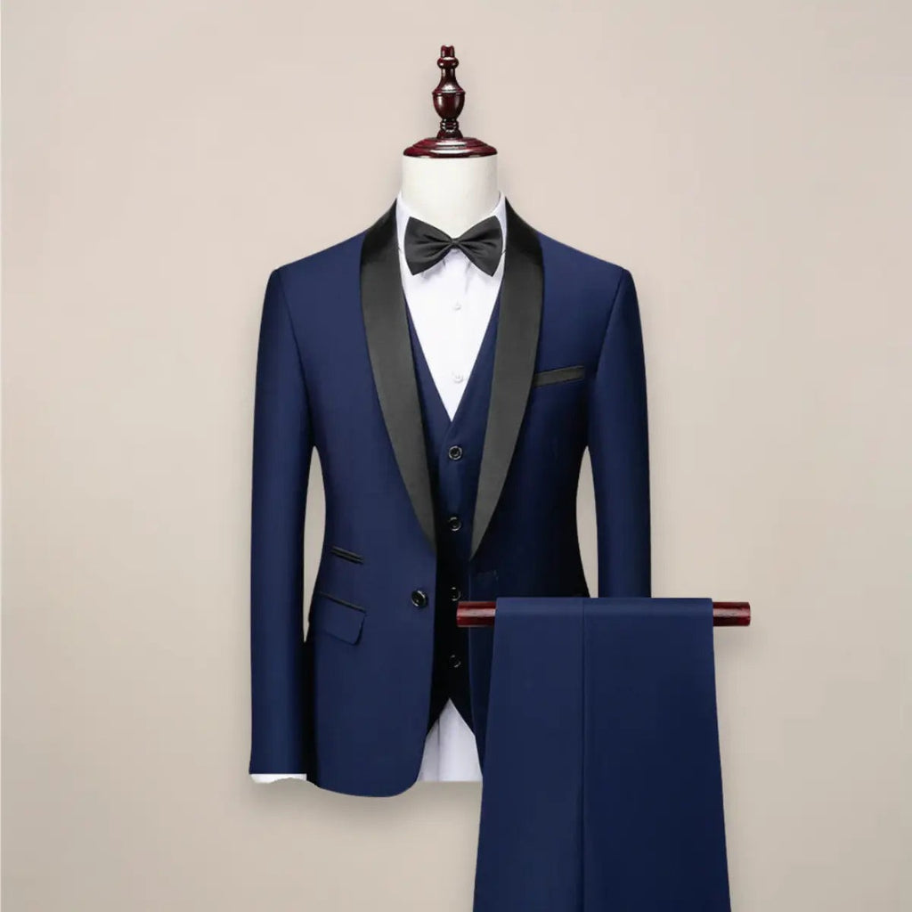 Men's Three Piece Formal Suit Set with Shawl Lapel Jacket