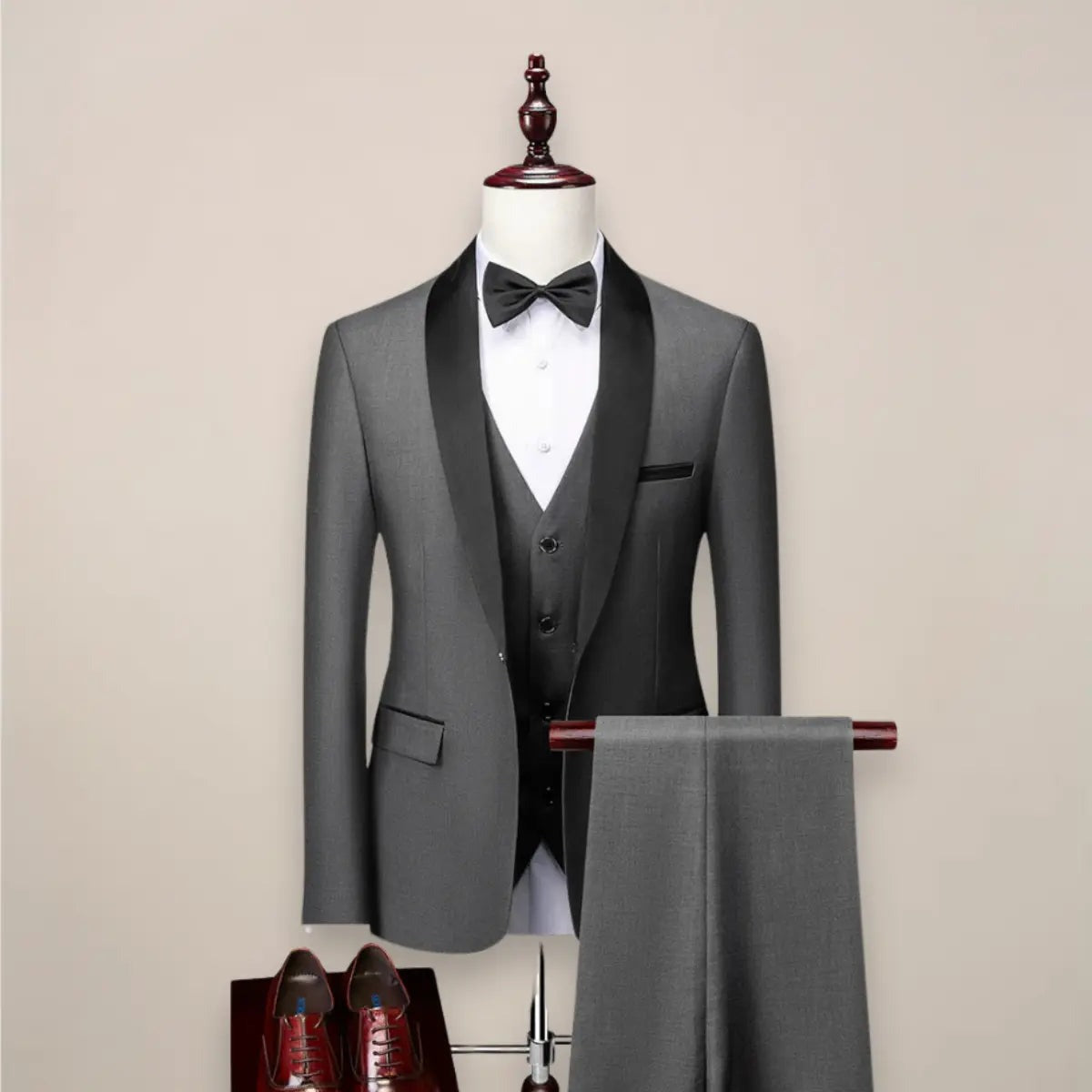 Men's Three Piece Formal Suit Set with Shawl Lapel Jacket