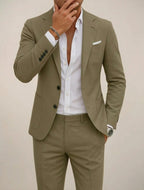 Men's Two Piece Formal Suit Set with Notch Lapel Blazer and Trousers