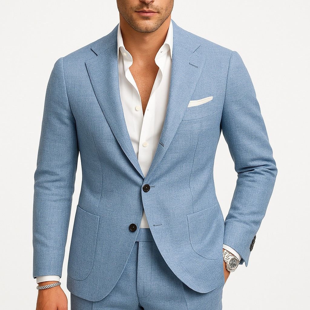 Men's Two Piece Formal Suit Set with Notch Lapel Blazer and Trousers