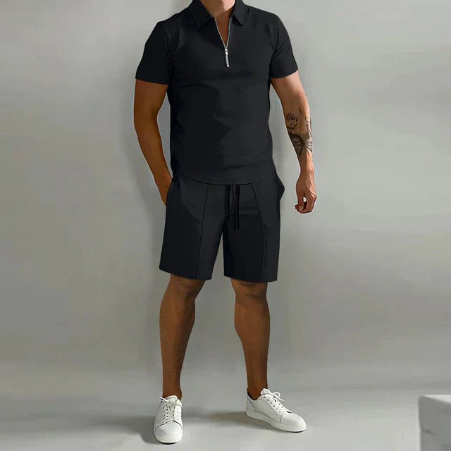 Men's Two Piece Short Set with Quarter Zip Polo and Shorts