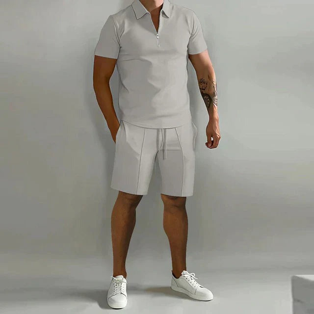 Men's Two Piece Short Set with Quarter Zip Polo and Shorts