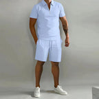 Men's Two Piece Short Set with Quarter Zip Polo and Shorts