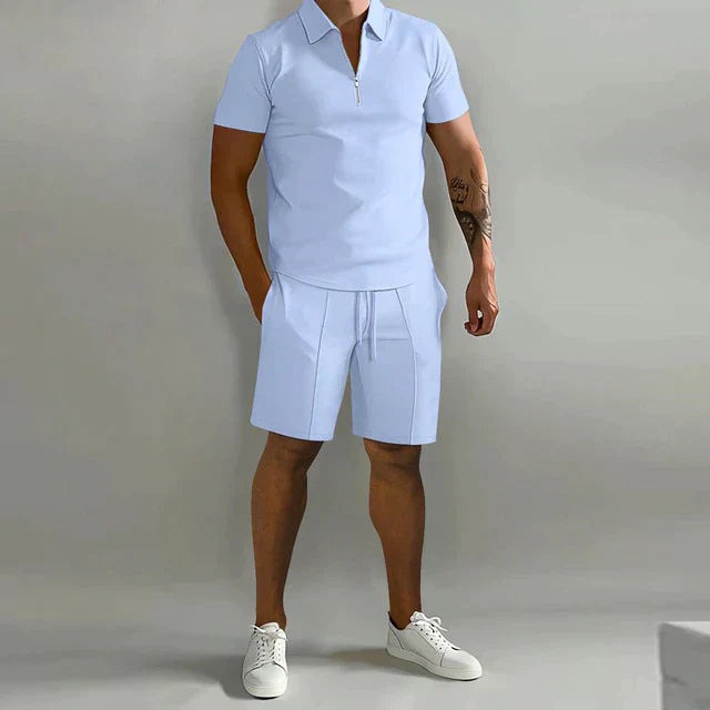 Men's Two Piece Short Set with Quarter Zip Polo and Shorts