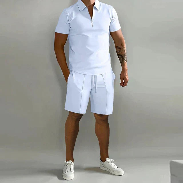 Men's Two Piece Short Set with Quarter Zip Polo and Shorts