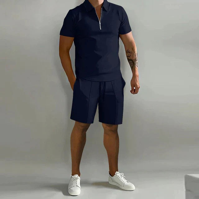 Men's Two Piece Short Set with Quarter Zip Polo and Shorts