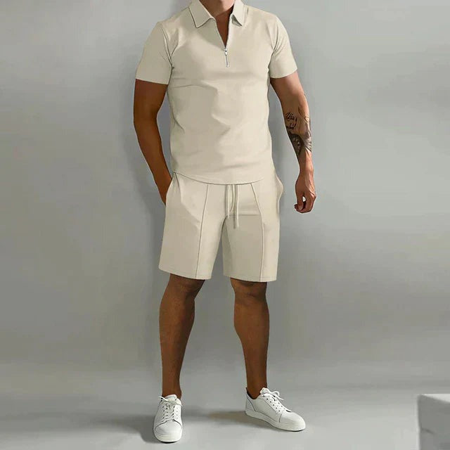Men's Two Piece Short Set with Quarter Zip Polo and Shorts